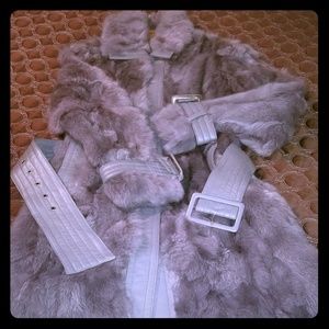 Bebe 100% Authenic Fur Trench Coat w/Leather Trim